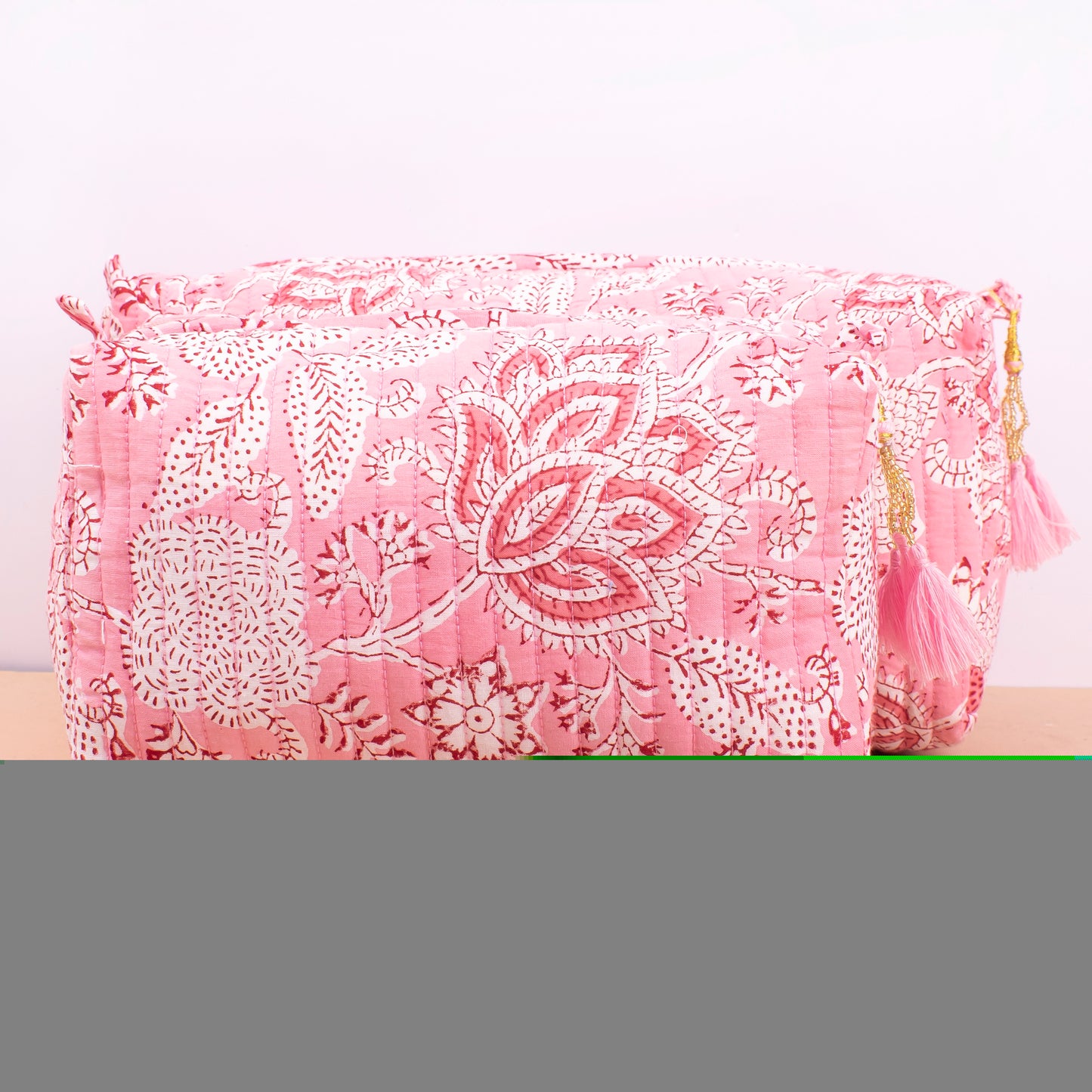 Zippered Quilted Makeup Bag, Small Cosmetic Case With Compartments, Indian Handmade Toiletry Organizer, Waterproof Bag