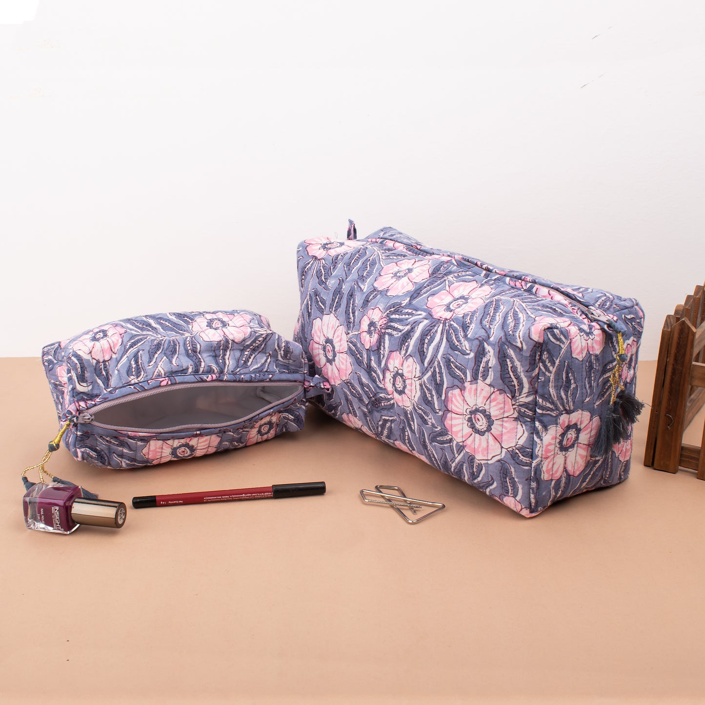 Cosmetic Bag & Scarf Set, Makeup Bag With Matching Sarong, Block Printed Gift Combo, Matching Pareo And Makeup Bag Gift