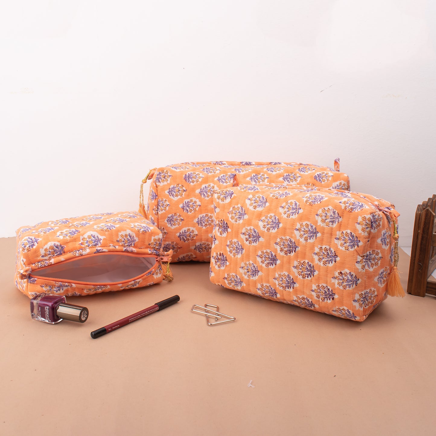 Makeup Organizer And Sarong Duo, Pareo Wrap And Beauty Bag Set, Printed Cotton Scarf, Beachwear And Cosmetic Bag Combo, Toiletry Bag