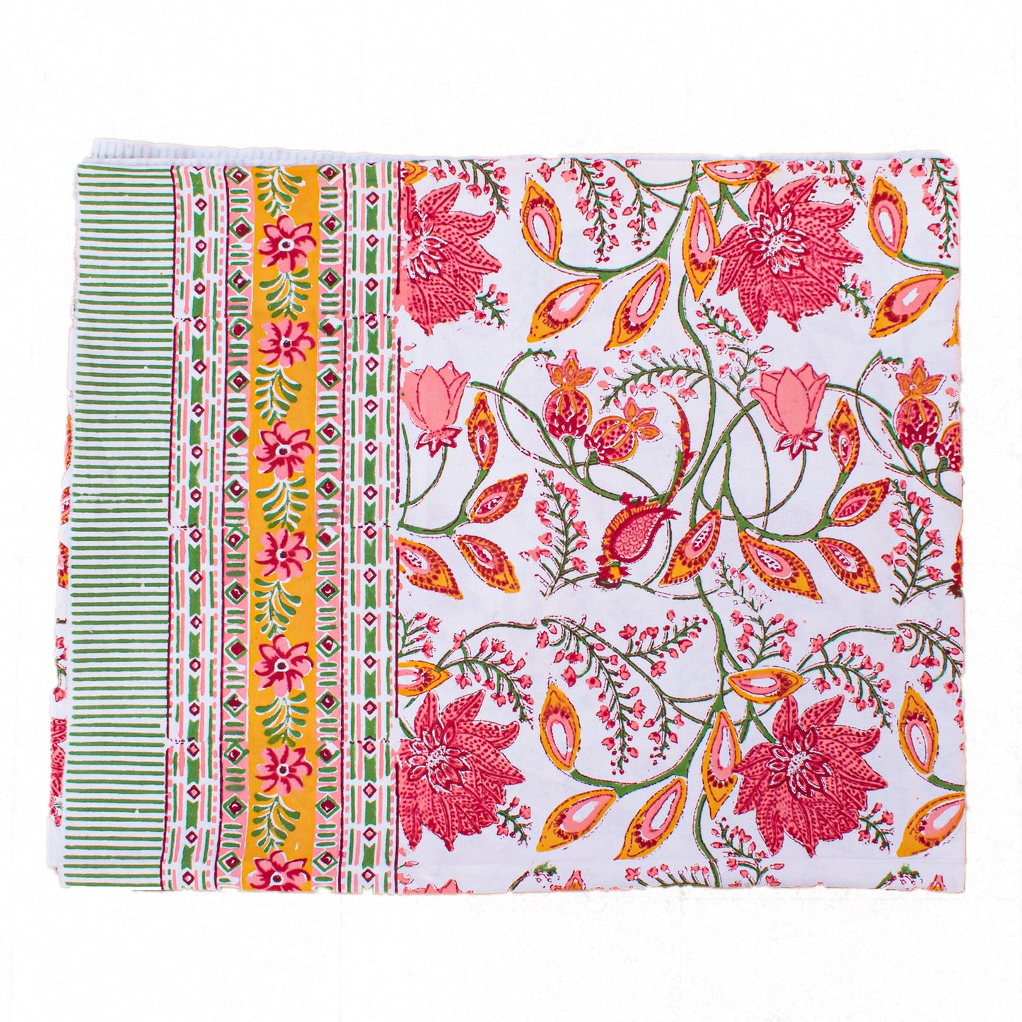 Hand Block Print Cotton Tablecloth, Boho Floral Table Cover, Handmade Dining Decor - 90x108