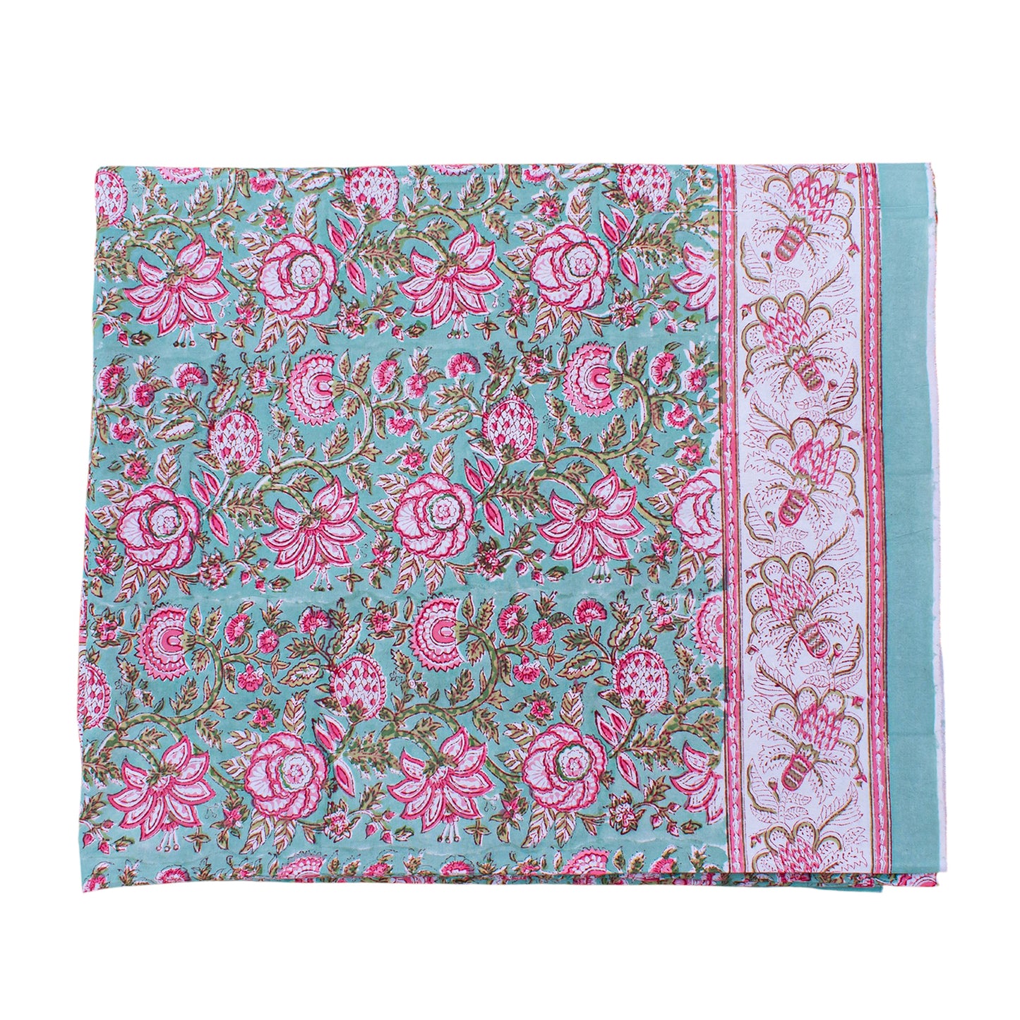 Floral Block Printed Cotton Tablecloth, Boho Table Linen, Handmade Home Decor - 90x108