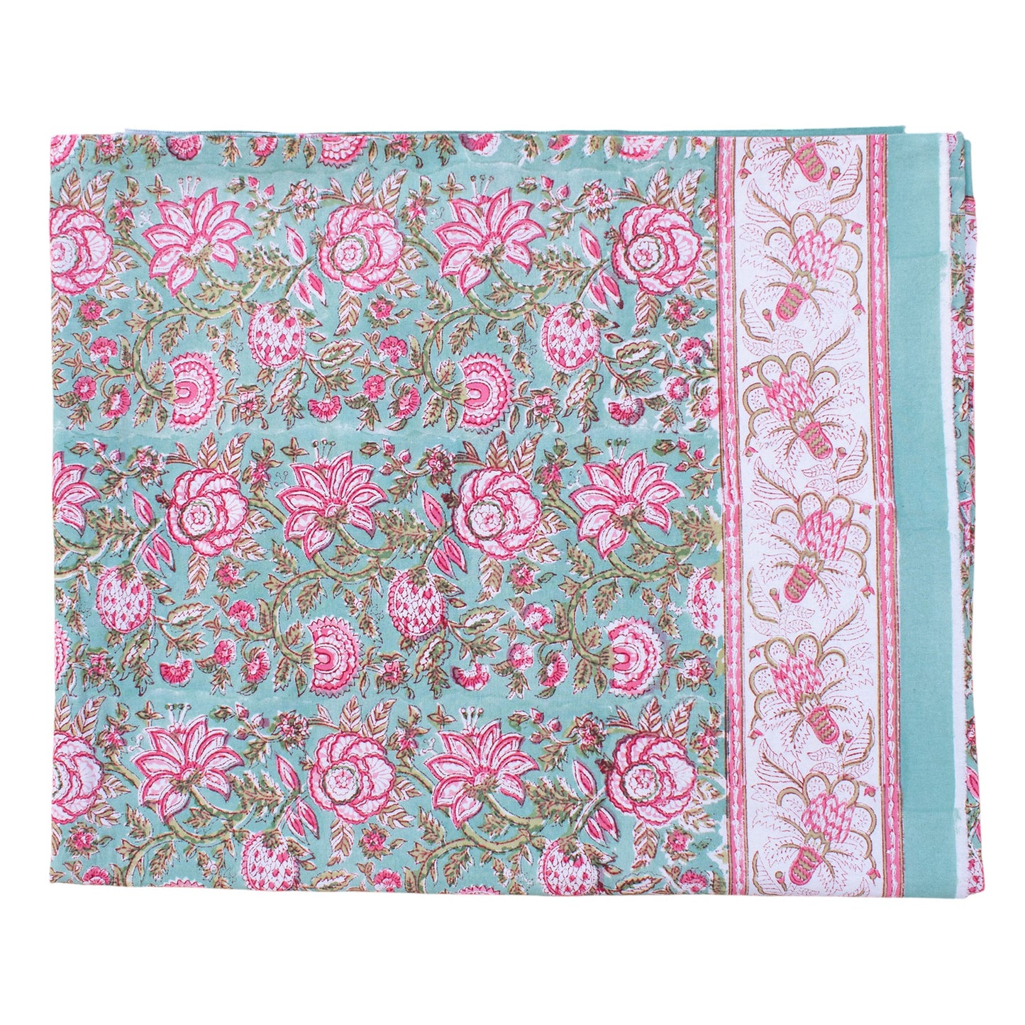 Floral Block Print Tablecloth, Cotton Dining Table Cover, Boho Style Linen - 90x108