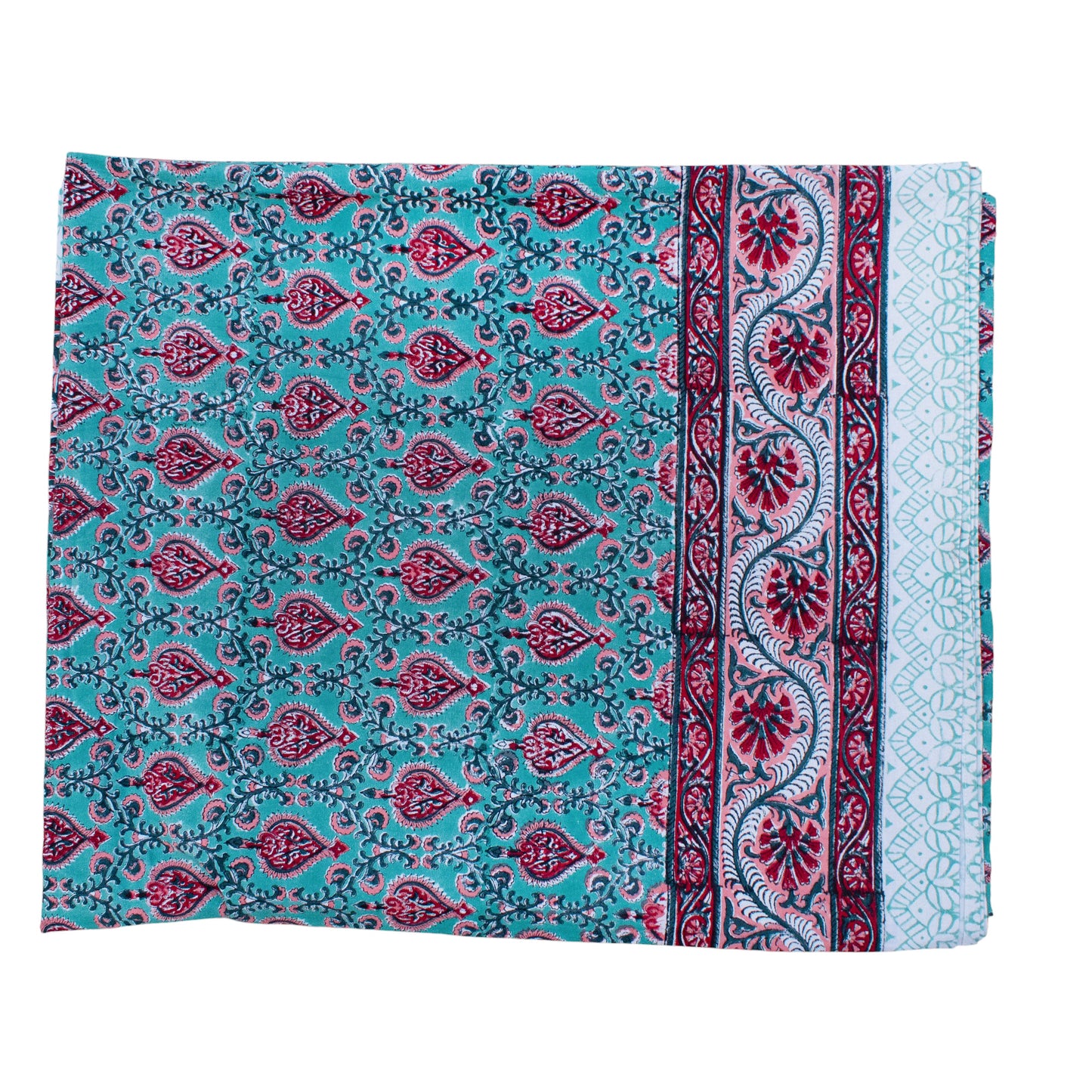 Cotton Tablecloth with Block Print, Boho Dining Table Linen, Handmade Decor - 90x108