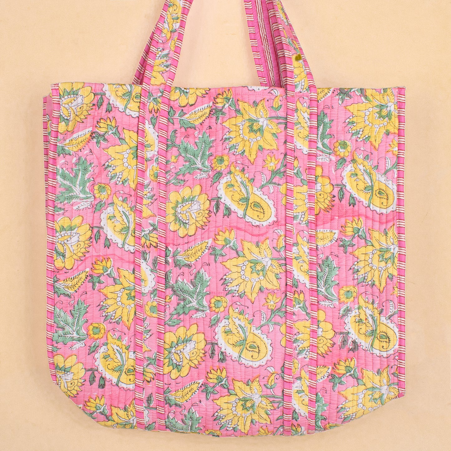 Quilted Tote Bag for Women, Handmade Cotton Shoulder Bag, Reusable Shopping Bag