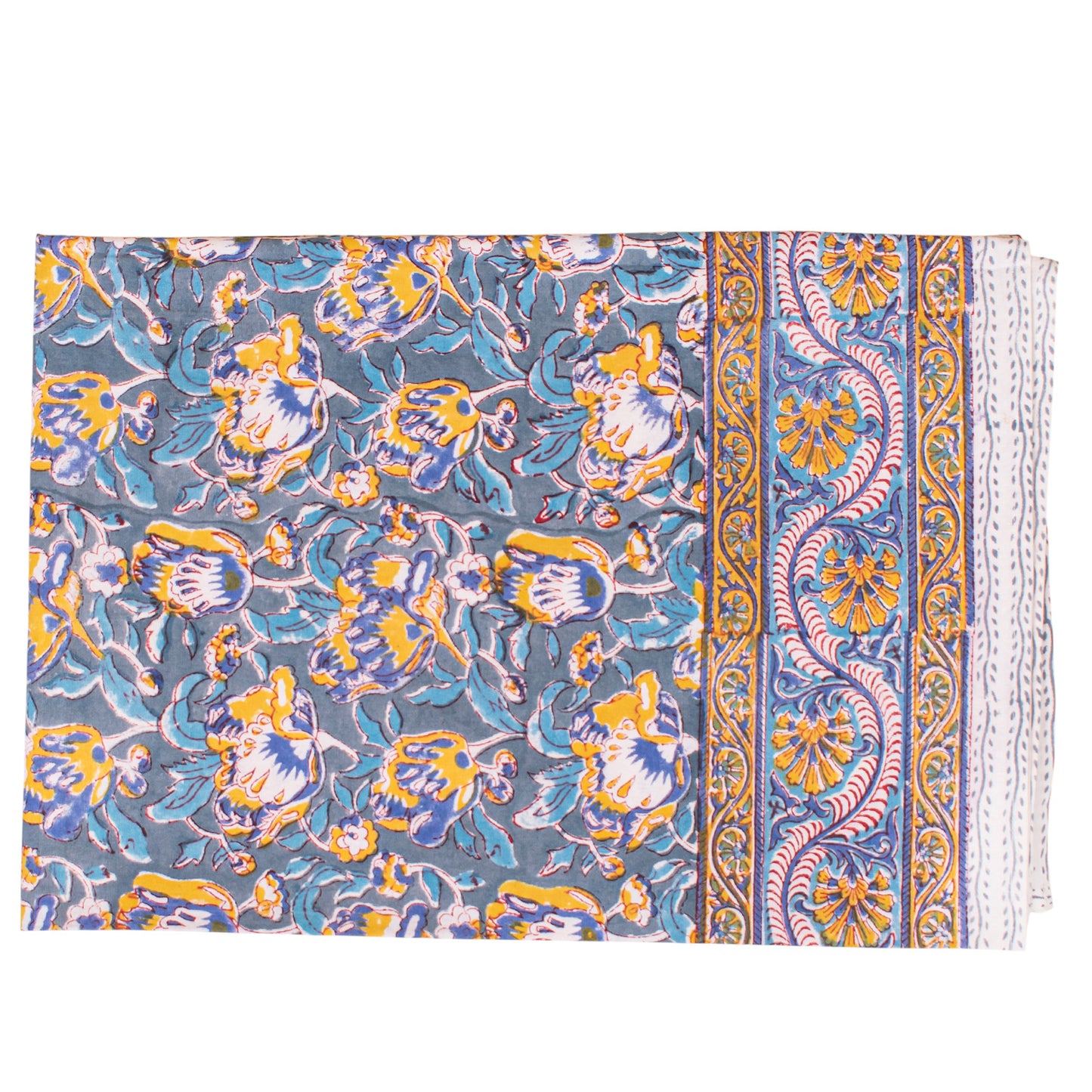 Floral Cotton Tablecloth Rectangle, Block Print Dining Linen, Farmhouse Table Decor