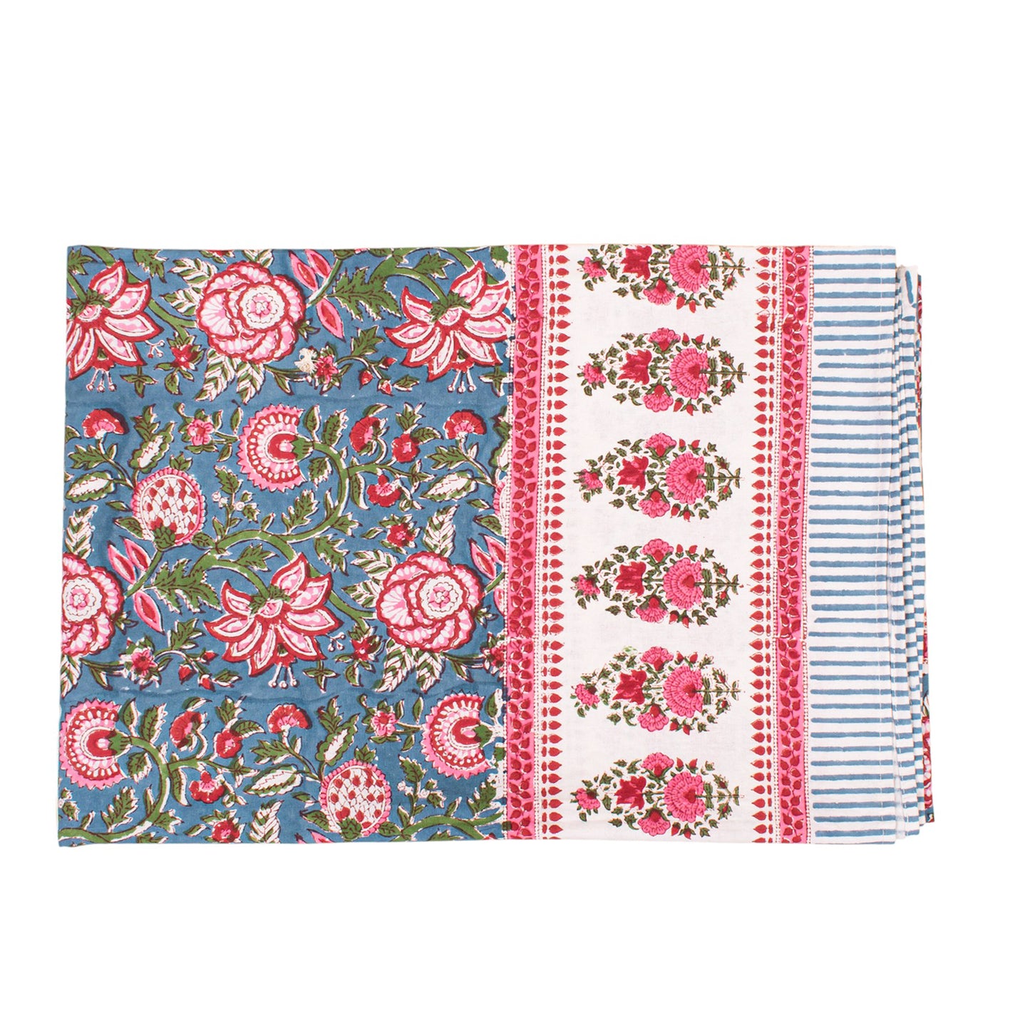 Hand Block Printed Cotton Tablecloth, Botanical Print Dining Table Cover, Modern Boho Farmhouse Decor