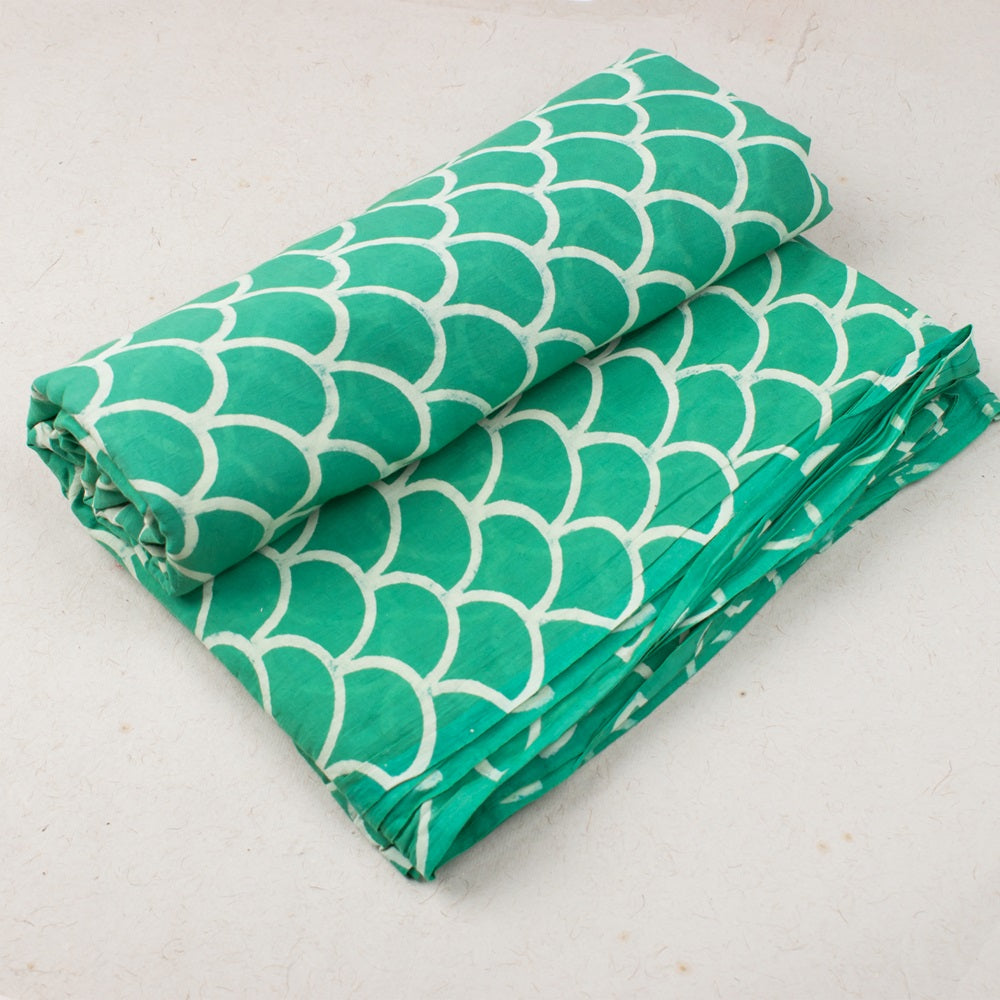 Classy Hand Block Printed Cotton Multi Floral Green Fabric Pattern