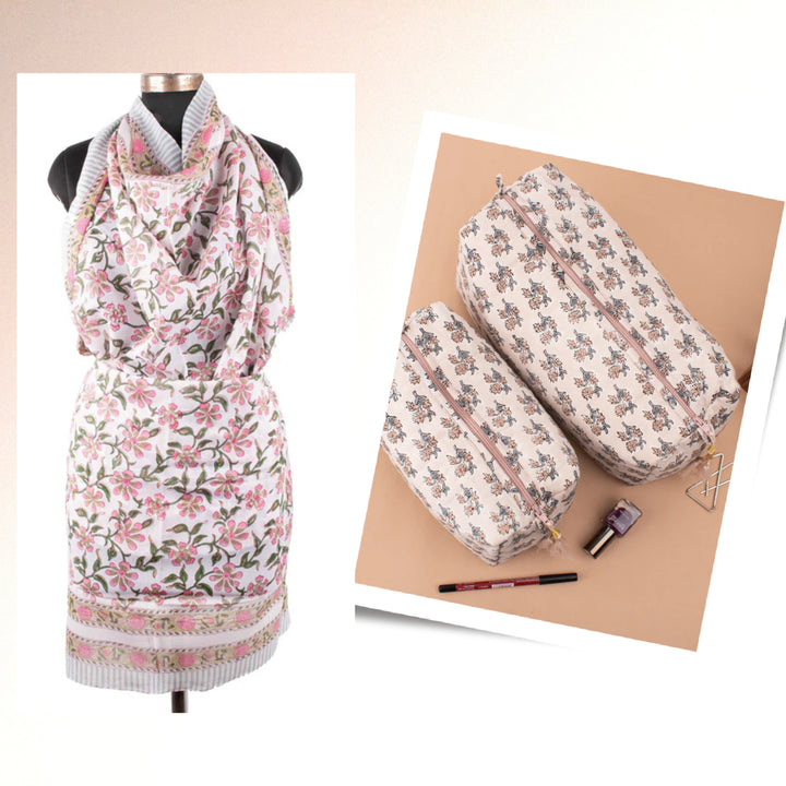 Boho Cotton Gift Set | Scarf, Makeup Bag, Sarong Combo