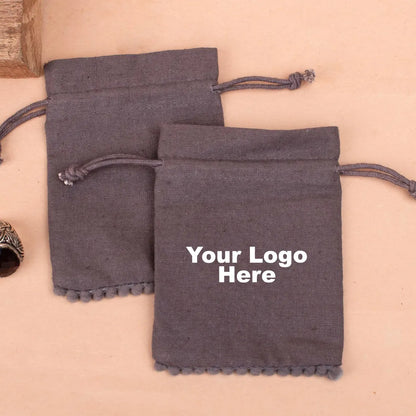 100 Personalized Brown Designer Pouch, Modern Elegance with bottom pom poms