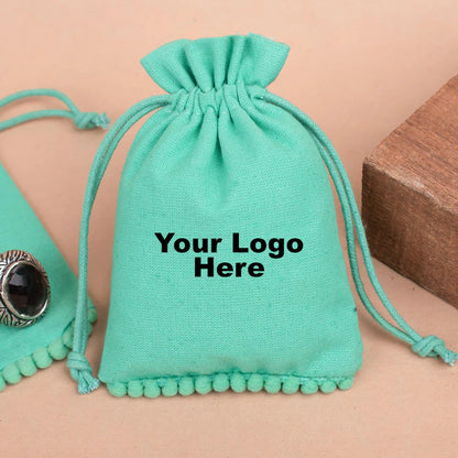 100 Custom Turquoise Designer Pouches Delightful and Personalized bottom pom poms