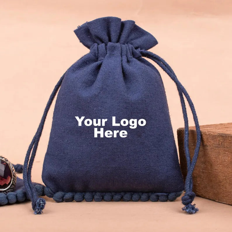 100 Personalized Navy Designer Pouch A Premium Keepsake with bottom pom poms