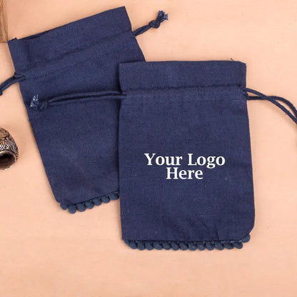 100 Personalized Navy Designer Pouch A Premium Keepsake with bottom pom poms