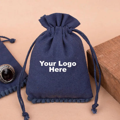 100 Personalized Navy Designer Pouch A Premium Keepsake with bottom pom poms
