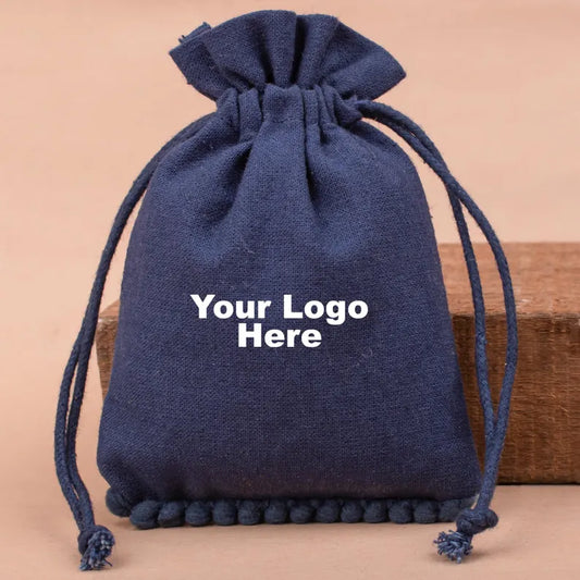 100 Personalized Navy Designer Pouch A Premium Keepsake with bottom pom poms