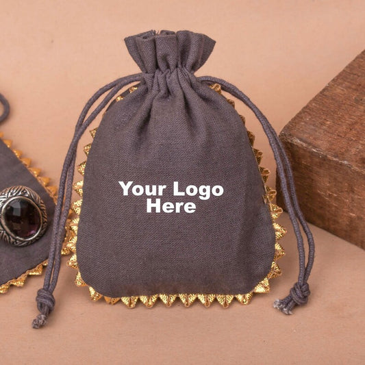 100 Dark Brown Designer Pouch: Handcrafted with Playful Gold Lace