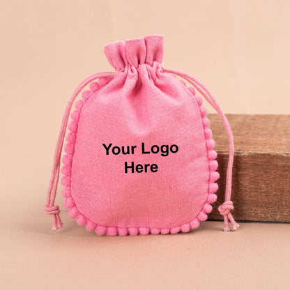 100 Sweet Rose Pink Designer Pouch Adorned with Delicate Pom Poms
