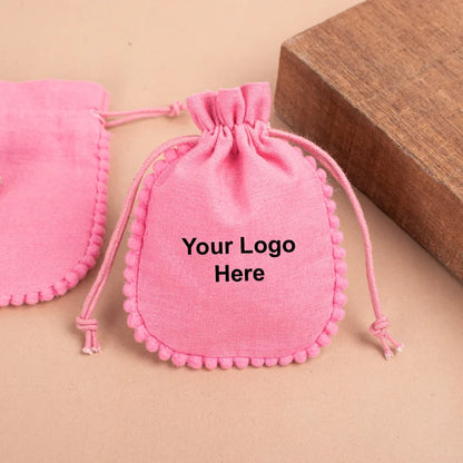 100 Sweet Rose Pink Designer Pouch Adorned with Delicate Pom Poms