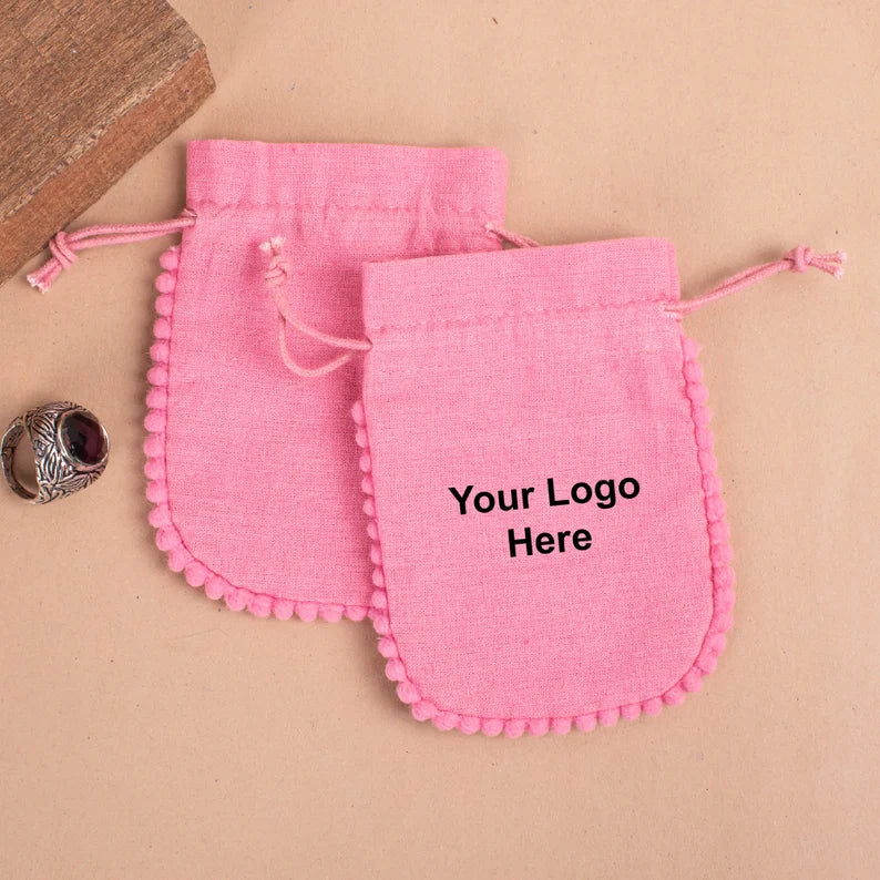 100 Sweet Rose Pink Designer Pouch Adorned with Delicate Pom Poms