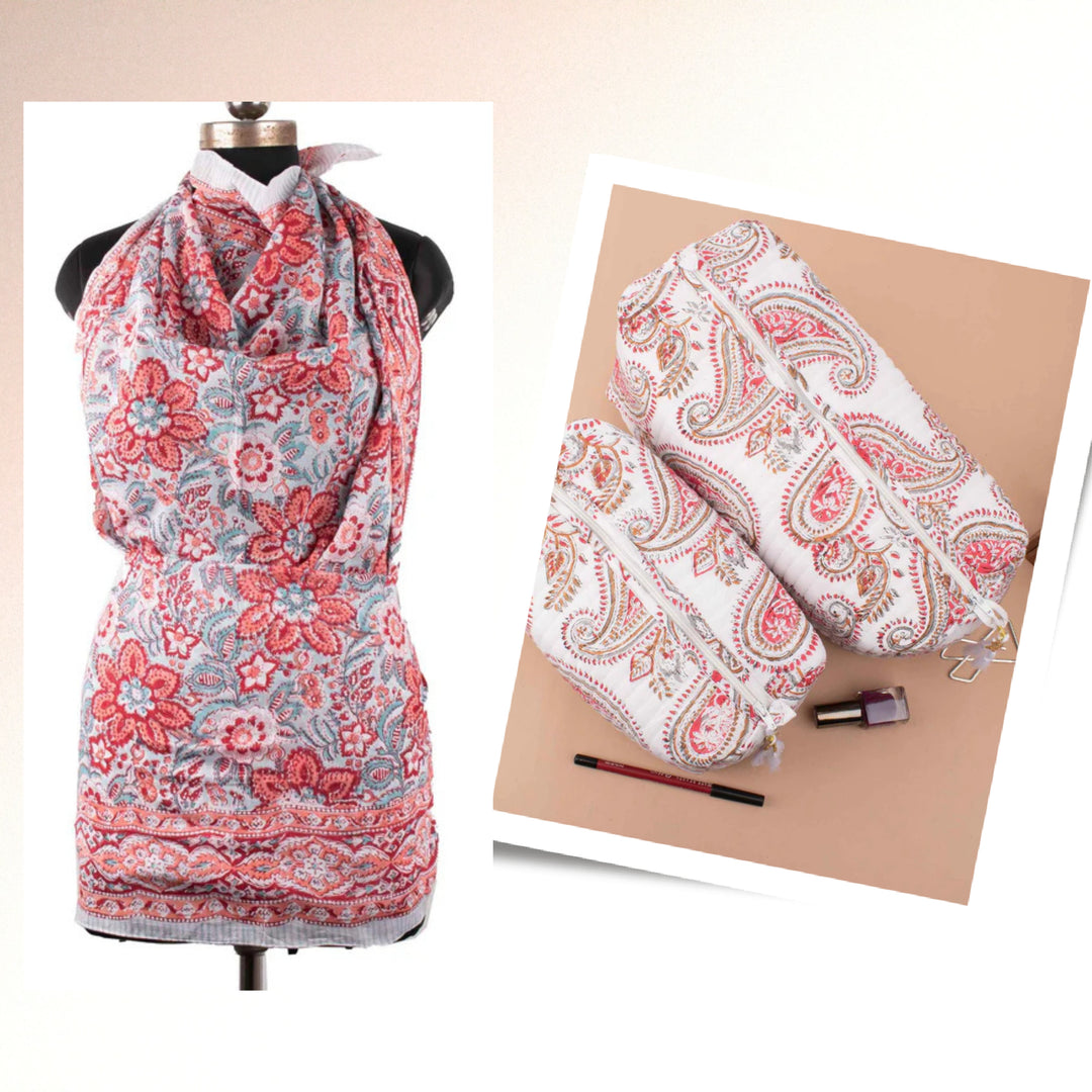 Colorful Cotton Gift Set | Makeup Bag, Sarong Combo