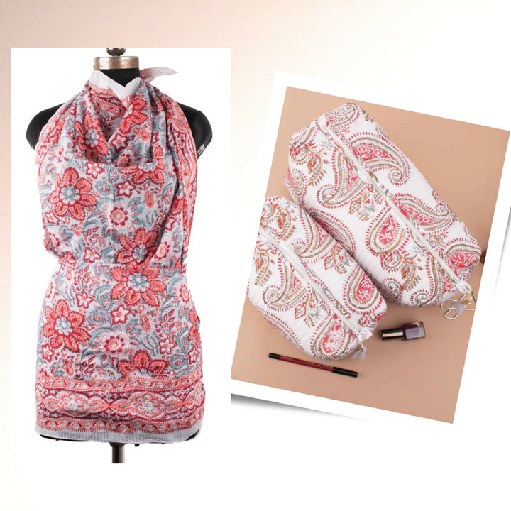Colorful Cotton Gift Set | Makeup Bag, Sarong Combo