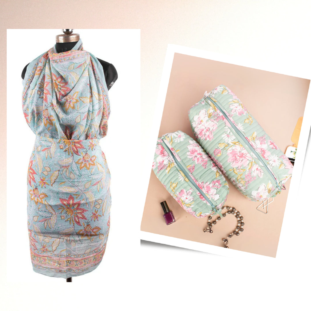 Boho Cotton Gift Set | Scarf, Makeup Bag Combo