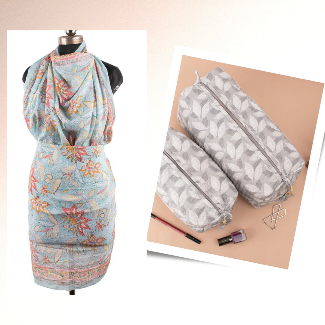 Boho Cotton Gift Set | Scarf, Makeup Bag, Sarong Combo