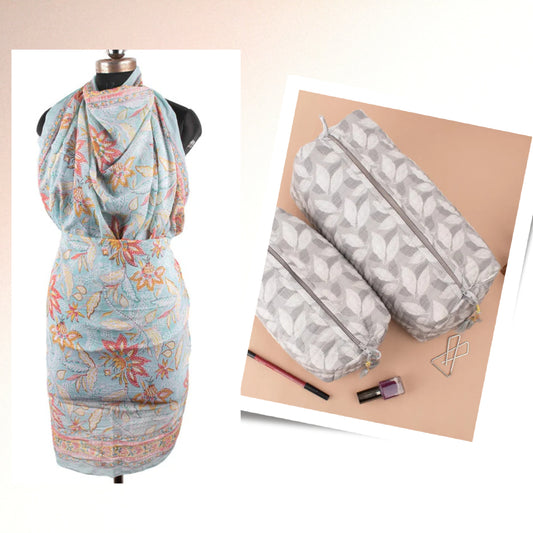 Summer Scarf With Tolitary Bag, Beach Sarong With Toiletry Bag To Her, Affordable Gift Combo, Boho Sarong Wrap Combo