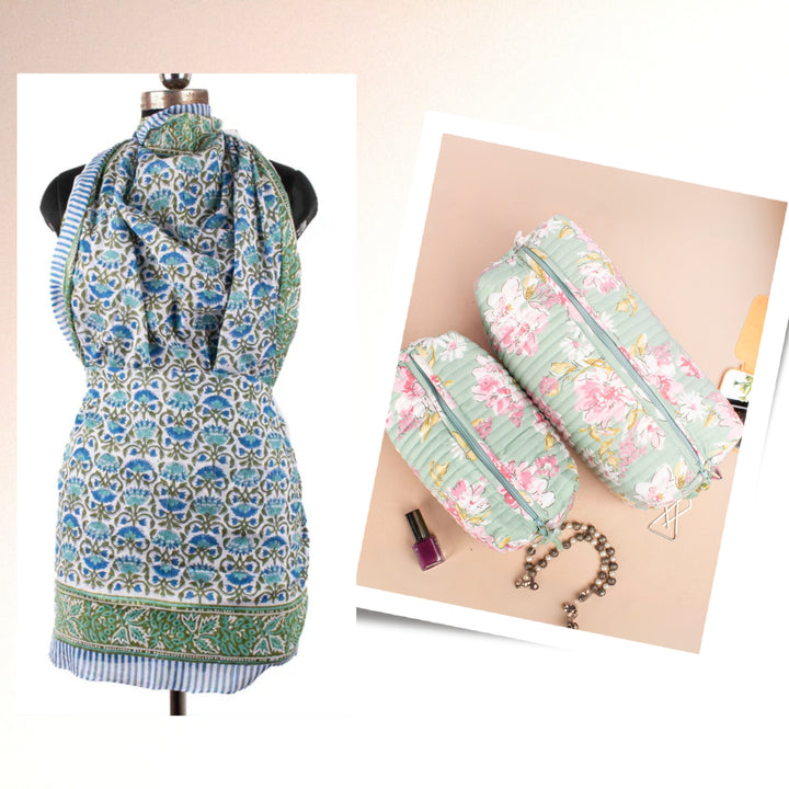 Boho Cotton Gift Set | Scarf, Makeup Bag, Sarong Combo