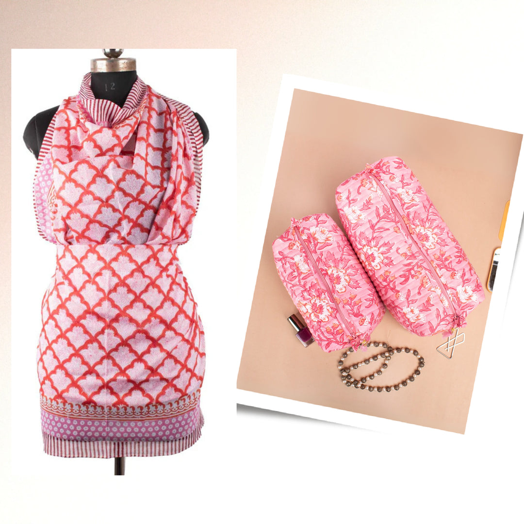 Boho Cotton Gift Set | Scarf, Makeup Bag, Sarong Combo