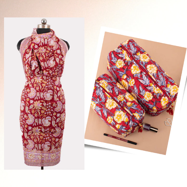 Handmade Cotton Gift Set | Makeup Bag, Sarong Combo