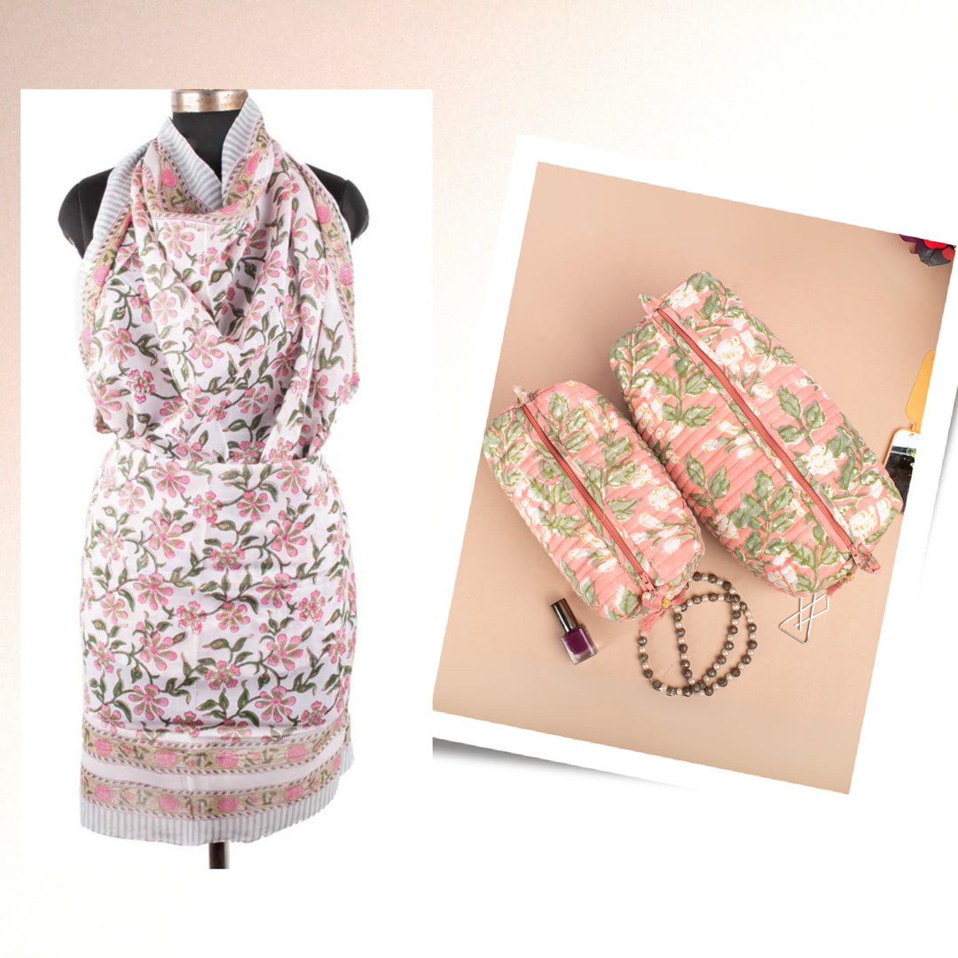 Boho Cotton Gift Set | Scarf, Makeup Bag Combo