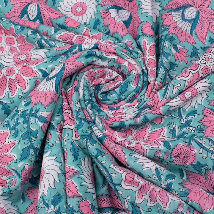 Floral Cotton Fabric by the Yard | Block Print Craft Fabric