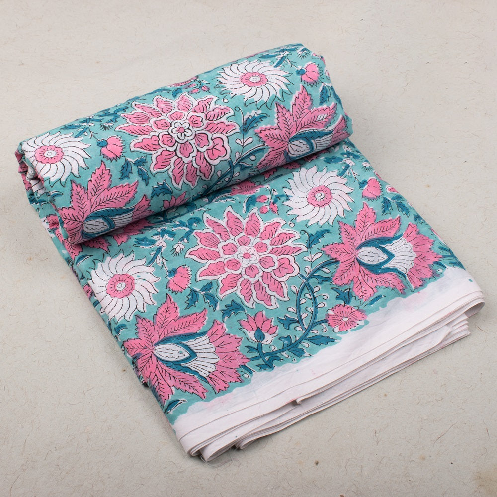Floral Cotton Fabric by the Yard | Block Print Craft Fabric