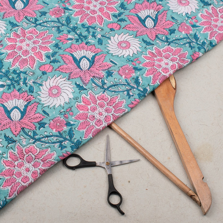 Floral Cotton Fabric by the Yard | Block Print Craft Fabric