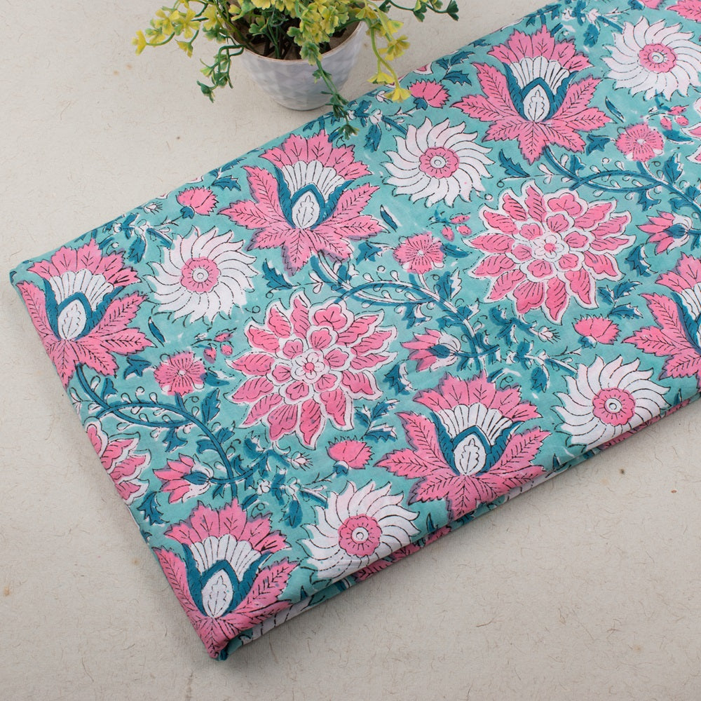 Floral Cotton Fabric by the Yard | Block Print Craft Fabric