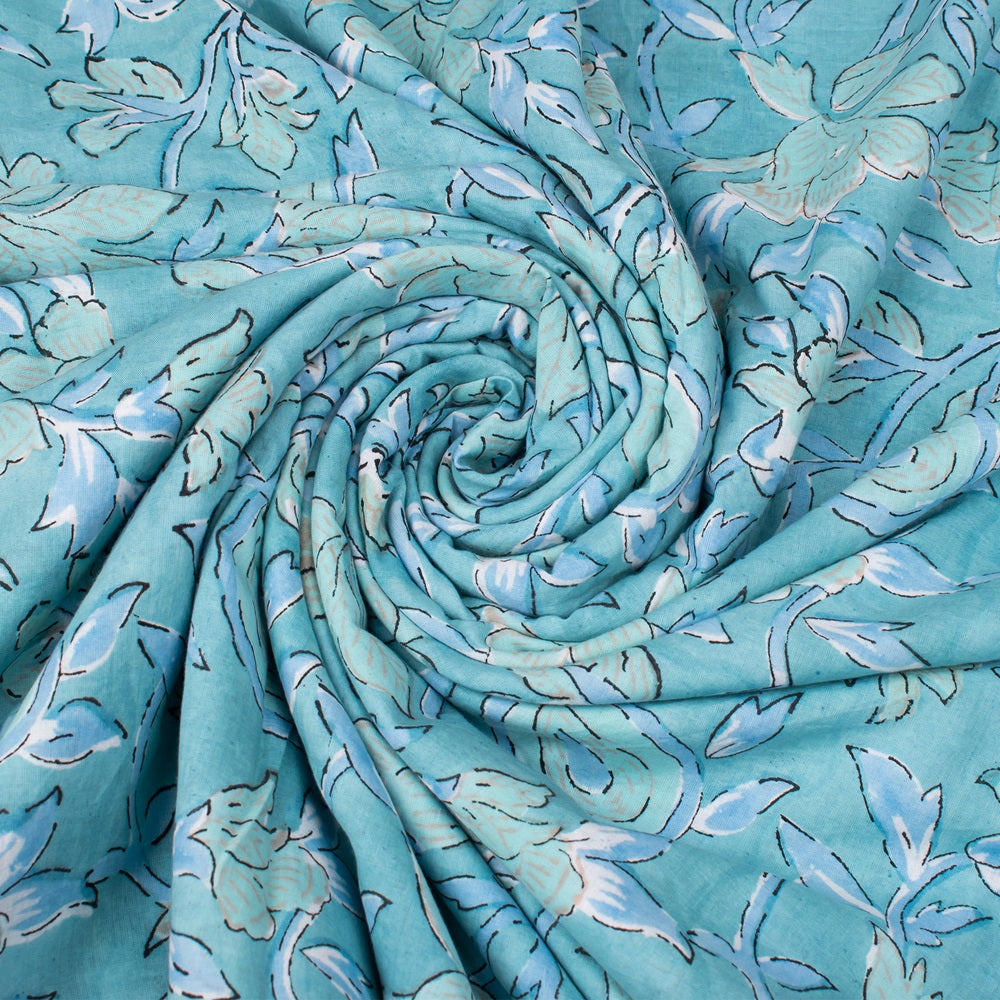 Floral Cotton Fabric by the Yard | Block Print Craft Fabric