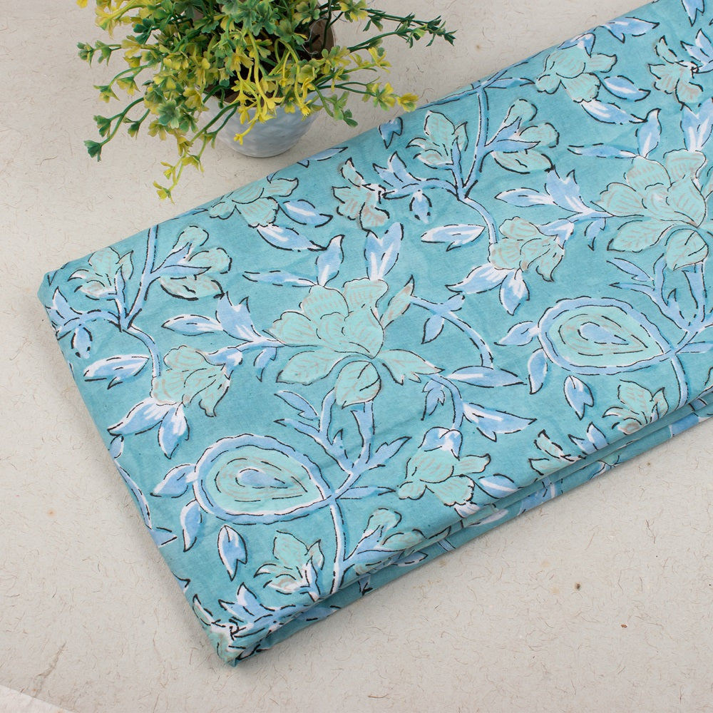 Floral Cotton Fabric by the Yard | Block Print Craft Fabric