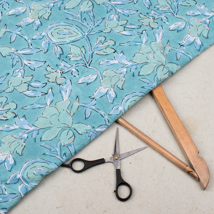 Floral Cotton Fabric by the Yard | Block Print Craft Fabric