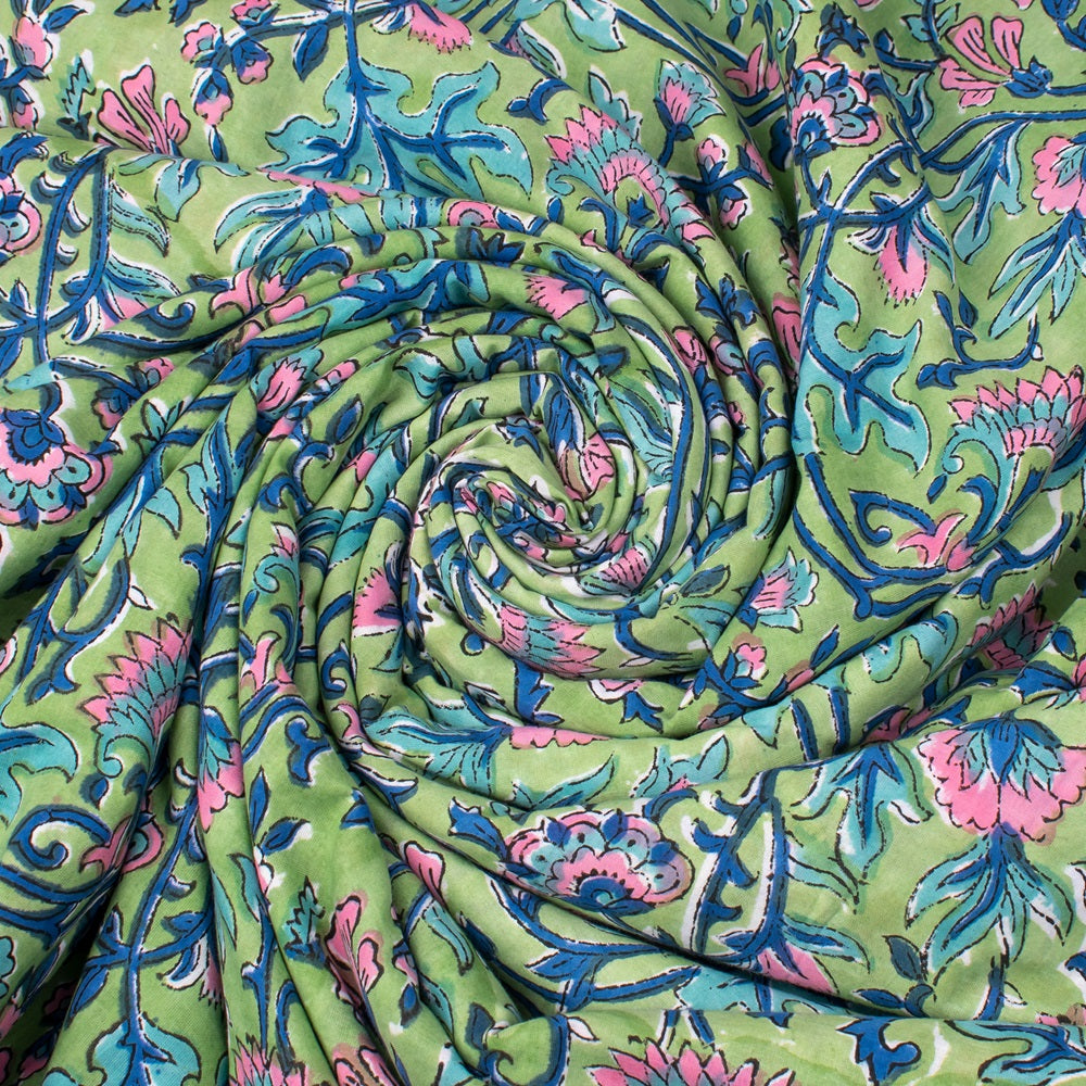 Hand Block Cotton Fabric by the Yard | Block Print Craft Fabric