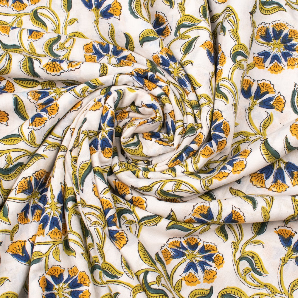 Floral Cotton Fabric by the Yard | Block Print Craft Fabric