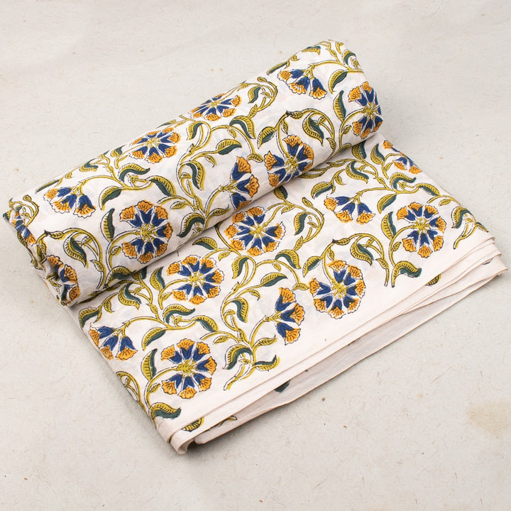 Floral Cotton Fabric by the Yard | Block Print Craft Fabric