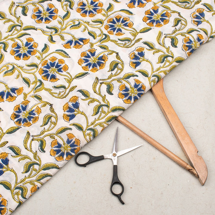 Floral Cotton Fabric by the Yard | Block Print Craft Fabric