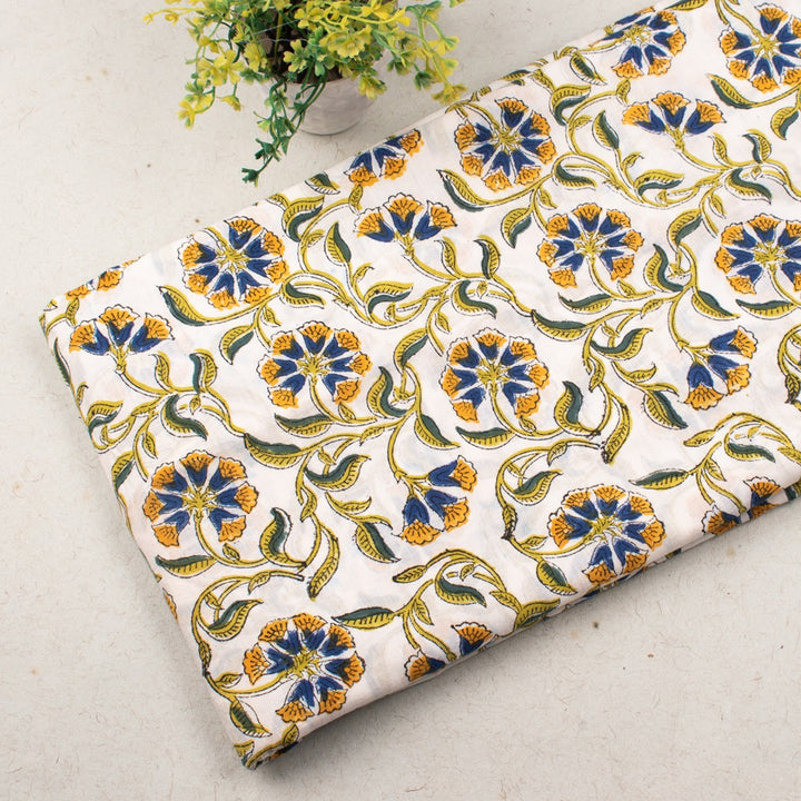 Floral Cotton Fabric by the Yard | Block Print Craft Fabric