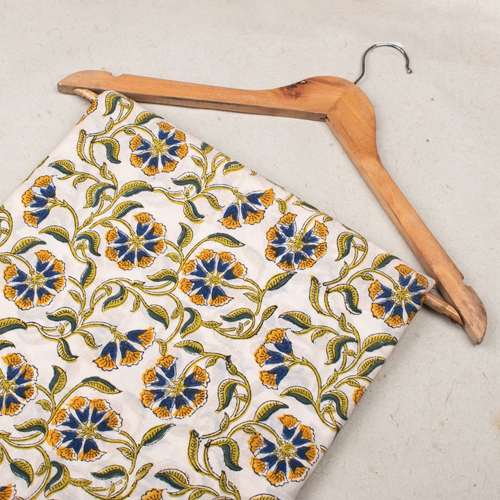 Floral Cotton Fabric by the Yard | Block Print Craft Fabric