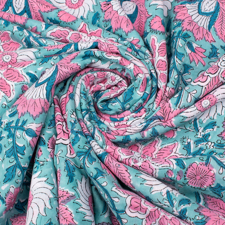 Floral Cotton Fabric by the Yard | Block Print Craft Fabric