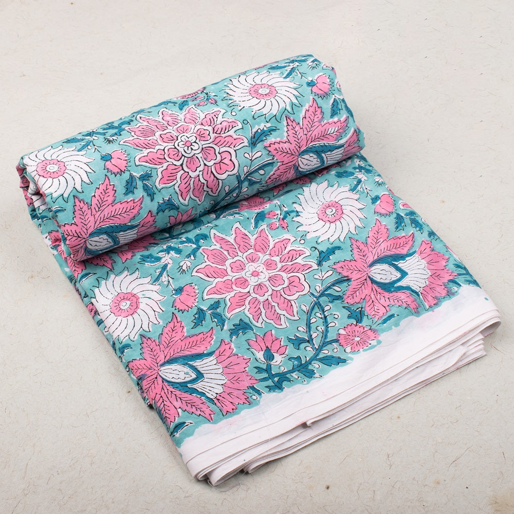 Floral Cotton Fabric by the Yard | Block Print Craft Fabric