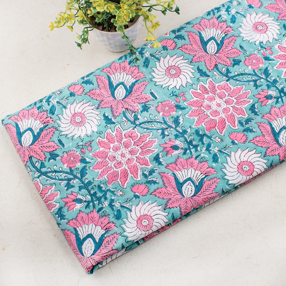 Floral Cotton Fabric by the Yard | Block Print Craft Fabric