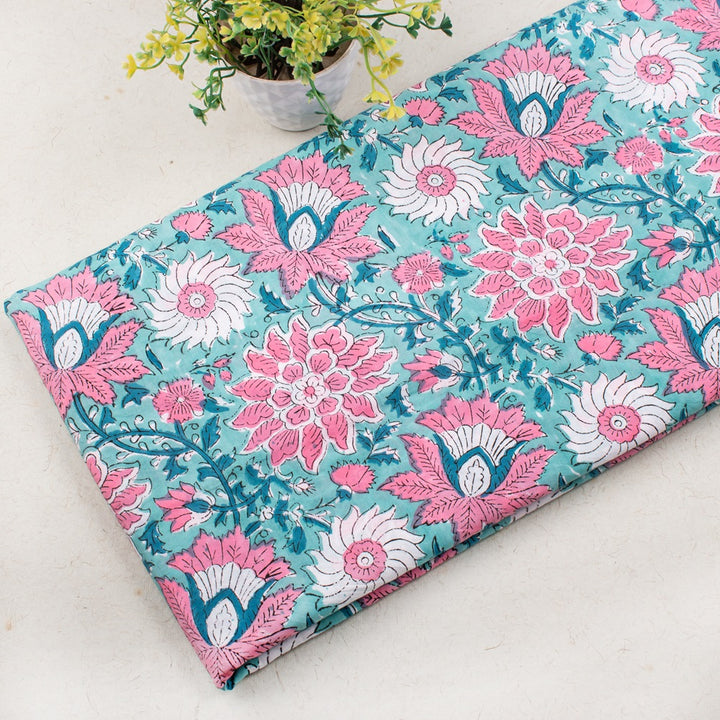 Floral Cotton Fabric by the Yard | Block Print Craft Fabric