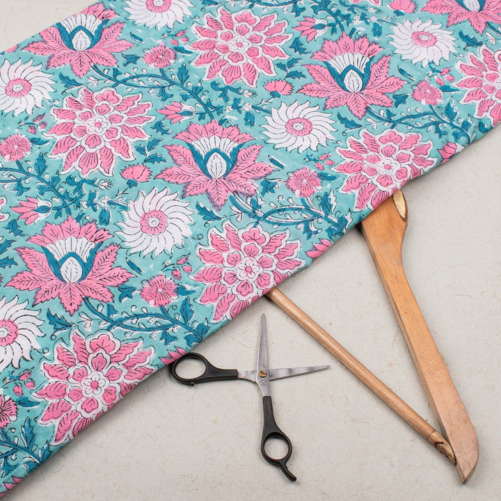 Floral Cotton Fabric by the Yard | Block Print Craft Fabric