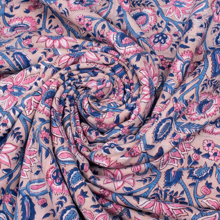 Floral Cotton Fabric by the Yard | Block Print Craft Fabric